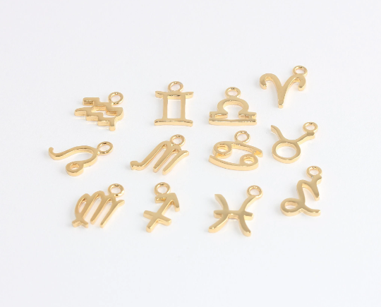 9x12mm 24k Shiny Gold Zodiac Signs, Horoscope, Zodiac Sign Charms , HRF22-1