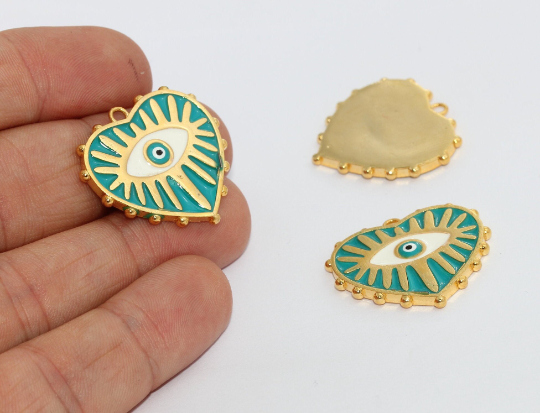 27x28mm 24k Shiny Gold Heart, Enamel Charms, Gold MTE126