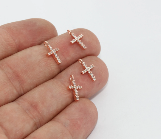 7x11mm Rose Gold Cross Charms, Micro Pave  Pendant, ZRCN885