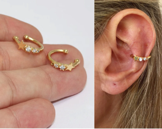 17mm 24k Shiny Gold Micro Pave Star Earrings, Star Ear MLS447