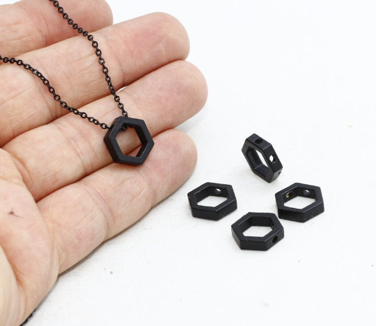 10mm Black Plated Hexagon Charms, Plated Honeycomb ETS148