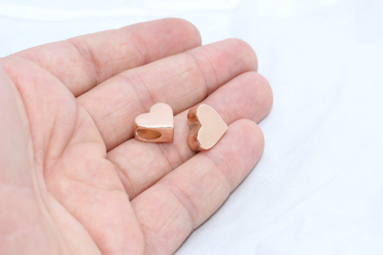 12x15 mm Gül Altın Kalp Boncuklar, Büyük Delikli Boncuklar, ROSE63
