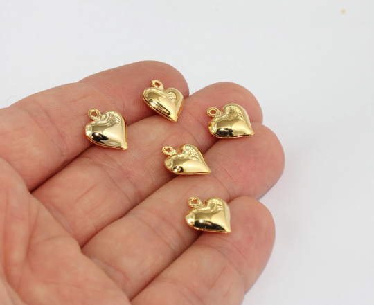 10 Pcs 24k Shiny Gold Hollow Heart Charms, Mini  CHK411