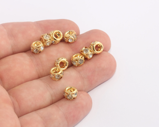 8mm 24k Shiny Gold Beads, Spacer Beads, Rhinestone SLM387