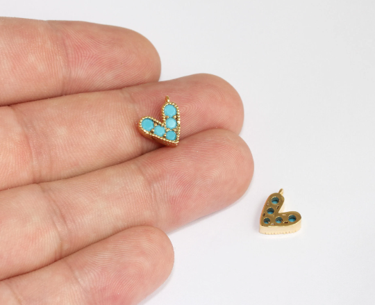 10mm 24k Shiny Gold Heart Charms, Turquoise Stone MLS892