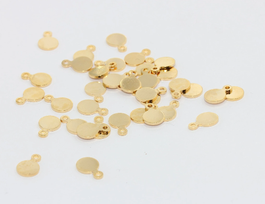 7mm 24k Shiny Gold Coin Charms, Stamping Disc, Round MTE1447
