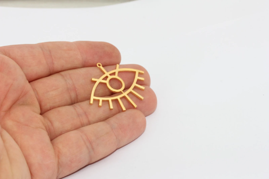 32x41mm 24k Matte Gold Eye Charm, Eye Pendant, Eye Gold MTE1204