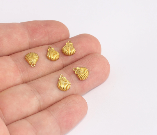 8x10mm Raw Brass Sea Shell Charms, Tiny Sea Shell Charms, SLM445