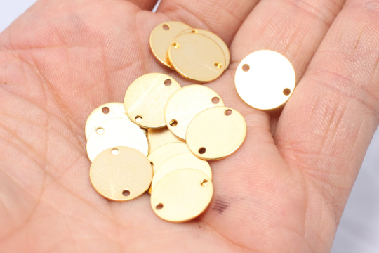 12mm 24k Shiny Gold Coins, Charms, Round Disc, Two Hole  DOM44