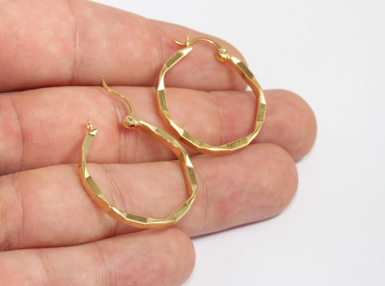 27mm 24k Shiny Gold Hoop Earrings, Textured Earrings,  CHK545