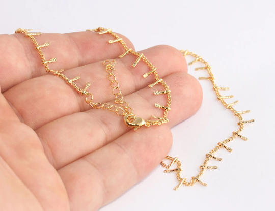 17" + 2" 24k Shiny Gold Beaded Necklace, Ready , Tiny Gold  CHK694-6