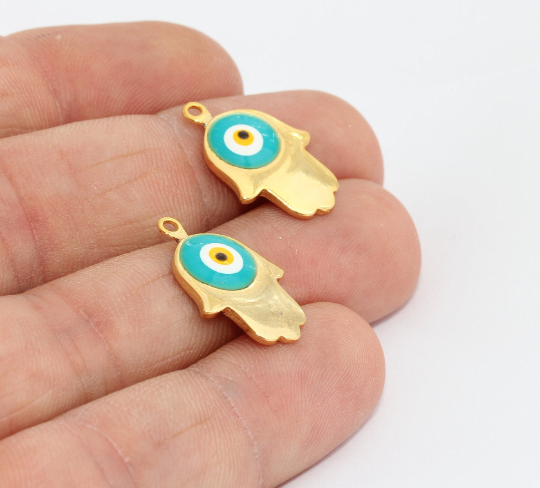 13x23mm 24k Shiny Gold Hamsa Charms, Evil Eye Hamsa  MTE448