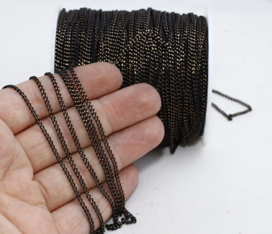 2,2x3mm Black Faceted Chain , Curb Chain , Soldered Chain THE46