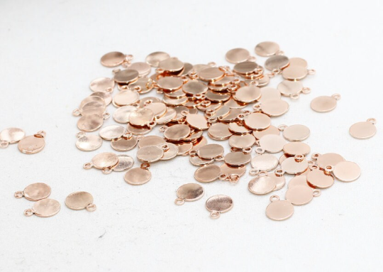 7mm Rose Gold Coin Charms, Stamping Disc, Round Charms, ROSE96