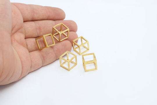 14mm Raw Brass Cube Charms, Cube Necklace, Open Cube  SOM64