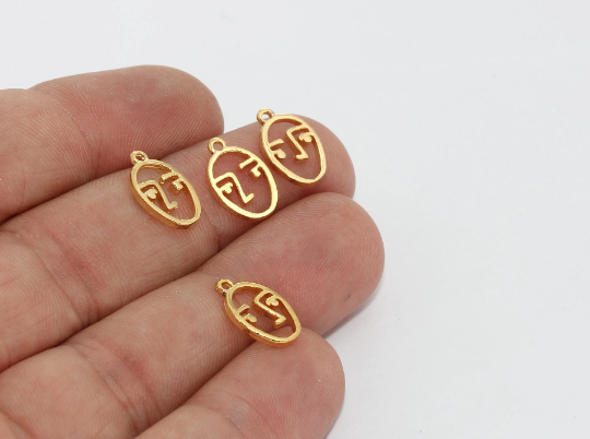 24k Shiny Gold Face Charms, Wire Charms, Outline Charm,  MTE1328