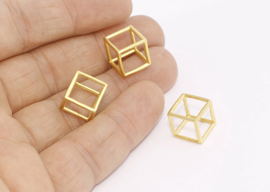 12mm 24k Matt Gold Cube Charms, Cube Necklace,  Cube , MTE34