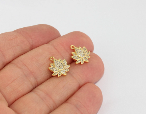  Shiny Gold Micro Pave Lotus Charm