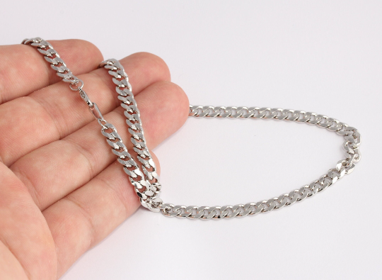 17" Rhodium Plated Curb Necklace, Ready Made Necklace, CHK120