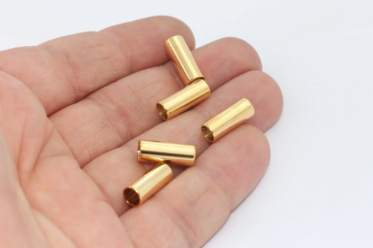 6x15mm 24k Shiny Gold Tube Beads, Tube Charms, Tiny Tubes,  MTE419