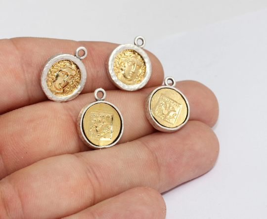 15x19mm 24k Shiny Gold Medallion, Gold Greek Coins,         MLS245
