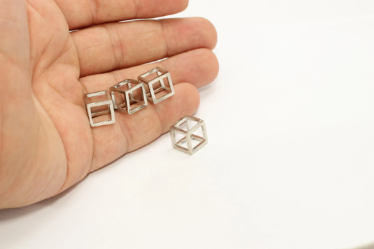 7mm Rhodium Plated Cube Charms, Cube Necklace, Open FRY40