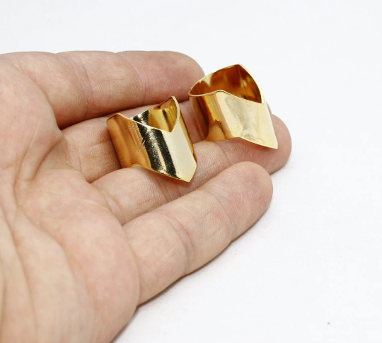 16-17mm 24k Shiny Gold Ring Setting, Chevron Ring, Gold   BRT300