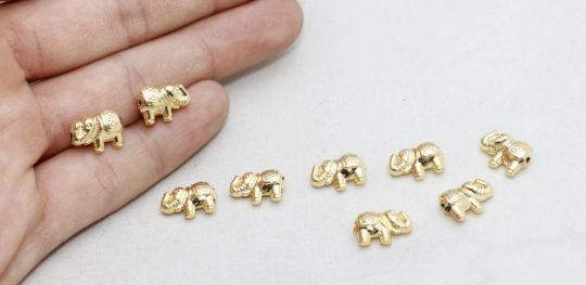 6x13mm 22k Shiny Gold Elephant Beads, Elephant ,   BRT486