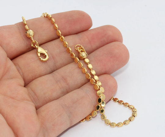 17'' 2,5mm 24k Shiny Gold Necklace, Beaded Chain, Ready  BXB329
