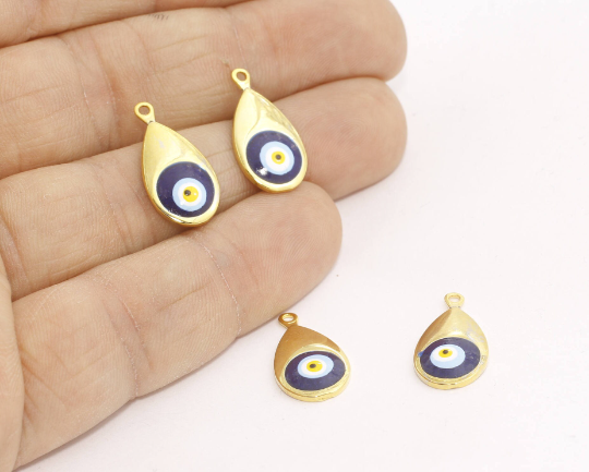 Ciondolo a goccia in oro lucido 24k da 10x20 mm, malocchio, oro MTE309