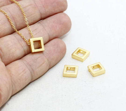10mm 24k Matt Gold Square Charms, Square,Pendant , MTE122