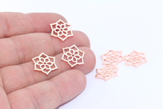 Ciondolo a forma di loto in oro rosa da 15 mm, pendente a forma di fiore della vita, rosa MTE379