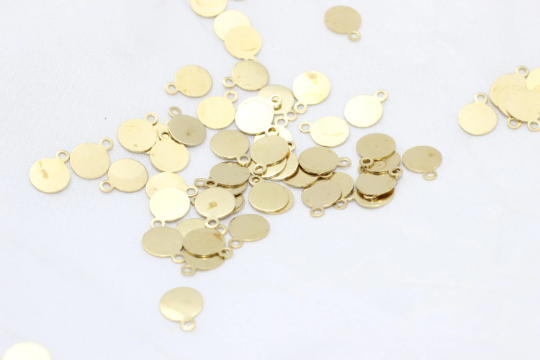 7mm Raw Brass Coin Charms, Stamping Disc, Round Charms,  ALS2