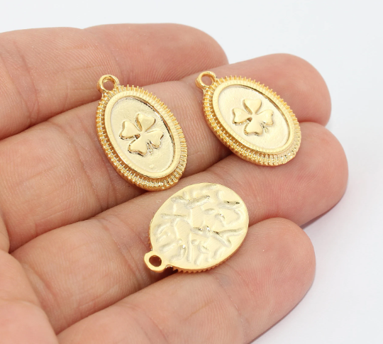 14x22 24k Shiny Gold Clover Charms, Flower Charms,            MTE606