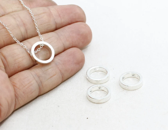 15mm Silver Plated Round Pendant, Circle Charms, Eternity MTE127