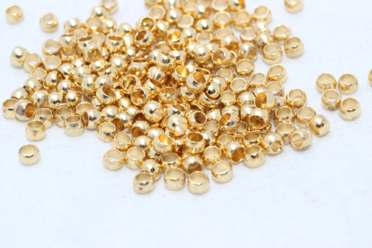 3mm 24k Shiny Gold Crimp Beads, Crimp covers, crimps, DOM23