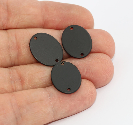 14x18mm Black Plated Oval Coins, Two Hole Disc, Oval MTE622