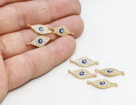 7x18mm 24k Shiny Gold Evil Eye, Micro Pave Evil Eye, Evil Eye  ZRCN71