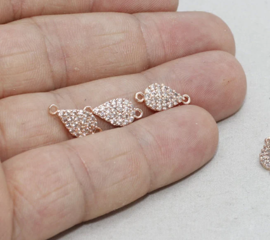 6x12mm Rose Gold Charms, Drop Charms, Micro Pave Drop , ZRCN226
