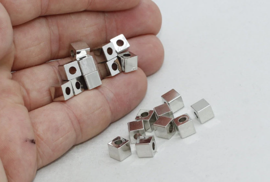 6mm Rhodium Plated Cube Beads, Cube Tubes, Tube Beads, Cube BRT531