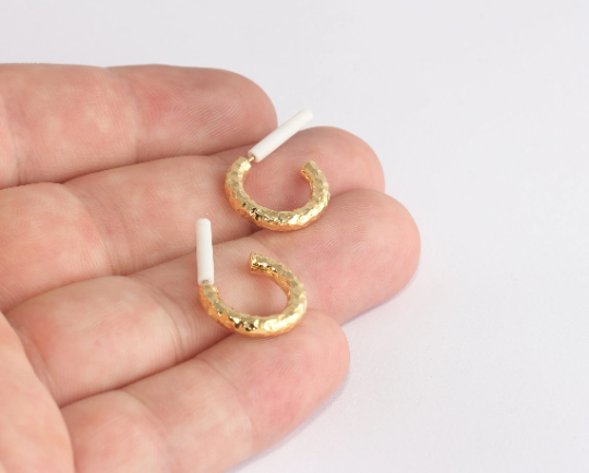 24k Shiny Gold Hoop Earrings, Hammered Hoops Earrings,  XP266