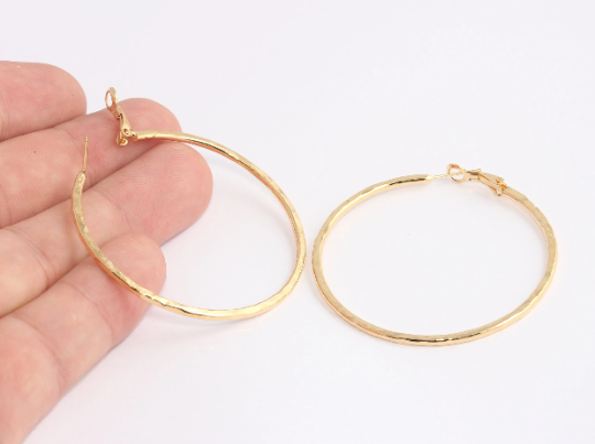 50mm 24k Shiny Gold Hoop Earrings, Textured Earrings,  CHK672-1