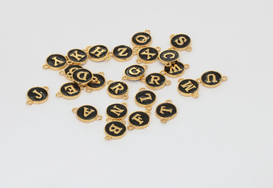 10x14mm 24k Shiny Gold Letter Coins, Alphabet Necklace, HRF35