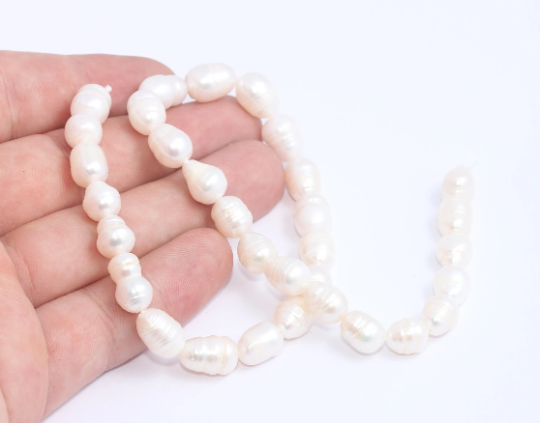 9x12mm Natural Pearl Bead Strand, Genuine White Pearls, CHK643