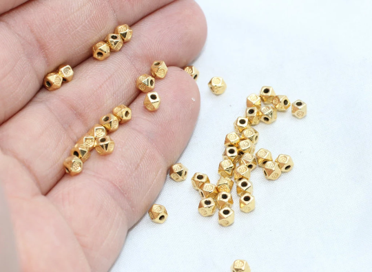 3,5mm Shiny Gold Spacer Beads, Cube Beads, Gold BRT328