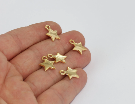 12x15mm 24k Shiny Gold Tiny Star Charms, Star Pendant,    MTE1532