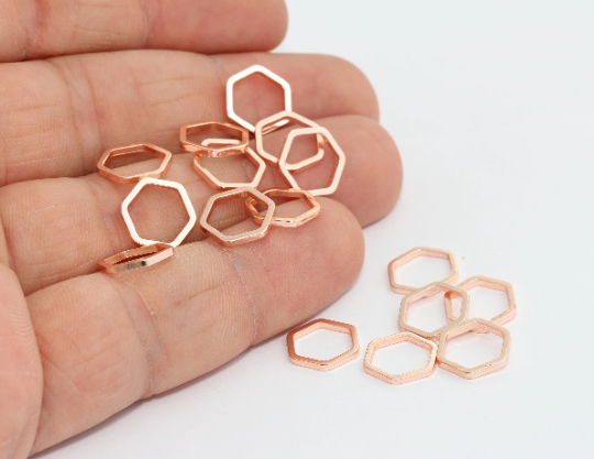 10mm Rose Gold Honeycomb Charm, Hexagon Charms, MTE453
