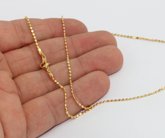 17'' - 1,5mm 24k Parlak Altın Küp Zincir, Kare Top, BXB312