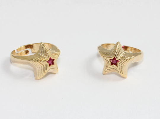 17-18mm 24k Shiny Gold Star Rings, Micro Pave Star Ring, MLS291