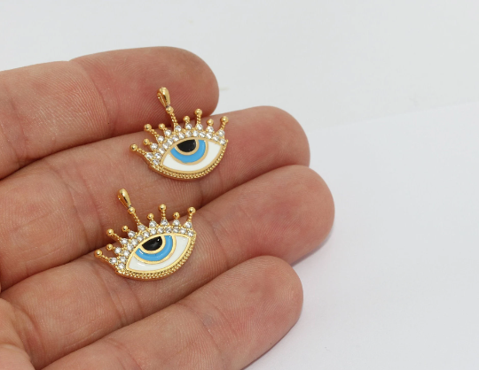 18x21mm 24k Shiny Gold Evil Eye, Micro Pave Evil Eye, MTE670